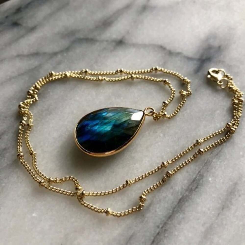 RESTOCKED! Labradorite Nebula 14K GP Boho Necklace Green/Blue Gemstone Handmade